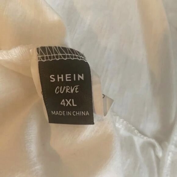 Shein Curve 4XL White Top With Crochet V-Neck & Pom-Pom Trimmed Sleeves - Picture 4 of 9